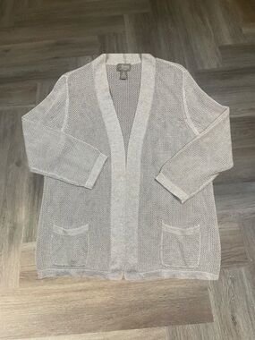 Chico's Travelers Collection Metallic Open Front Cardigan Womens Large 2 Silver
